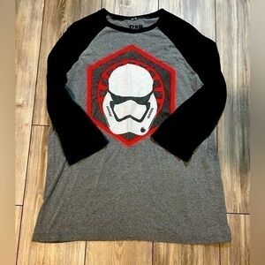Star Wars Stormtrooper Men's 3/4 Sleeve Crew Neck Black & Gray T Shirt - Large